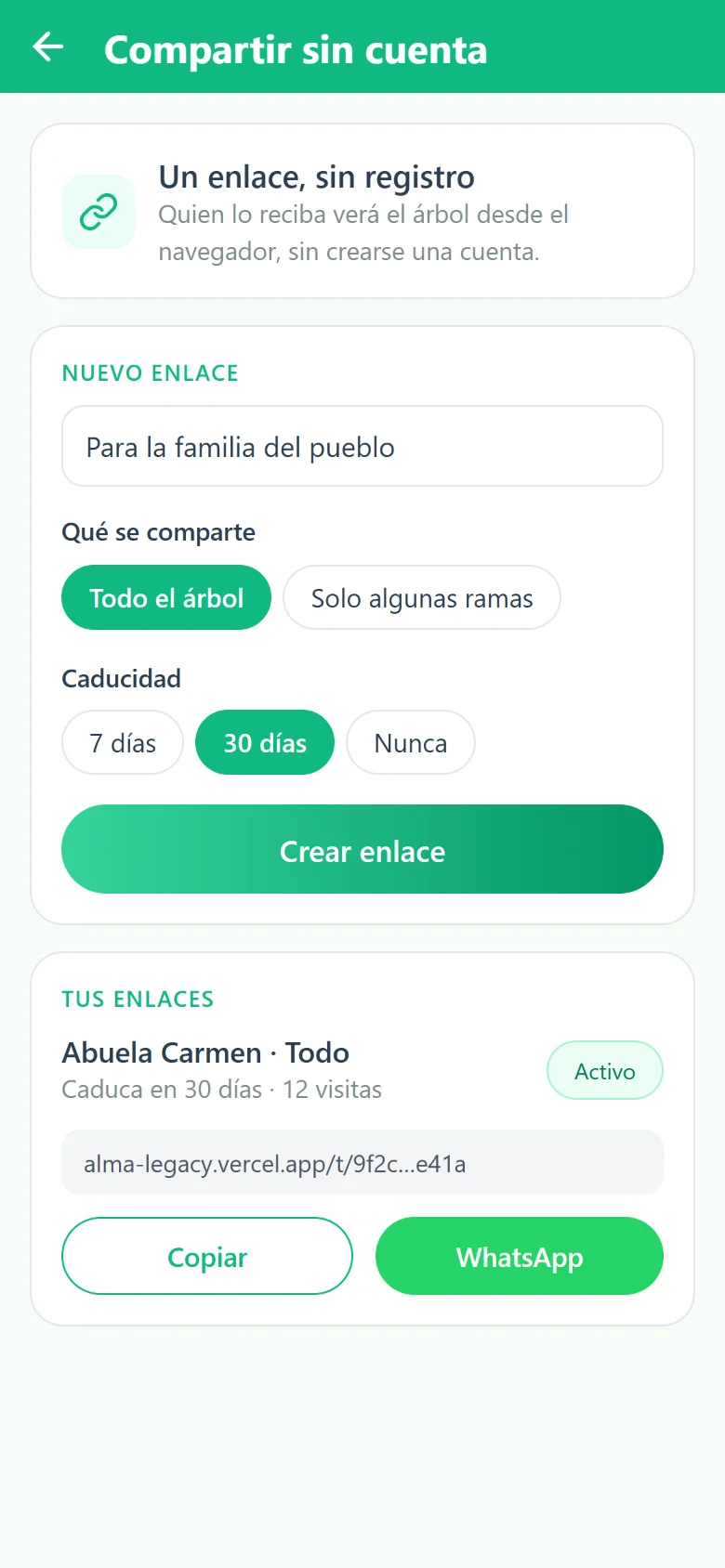 Share without an account: private link with expiry
