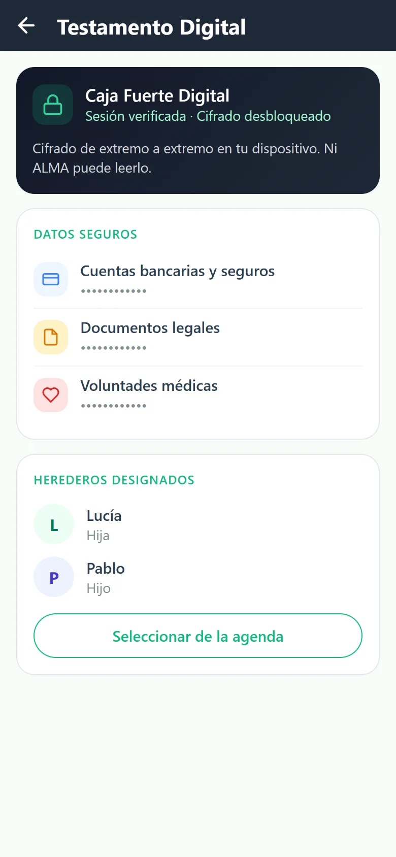 Digital Will with encrypted vault and heirs