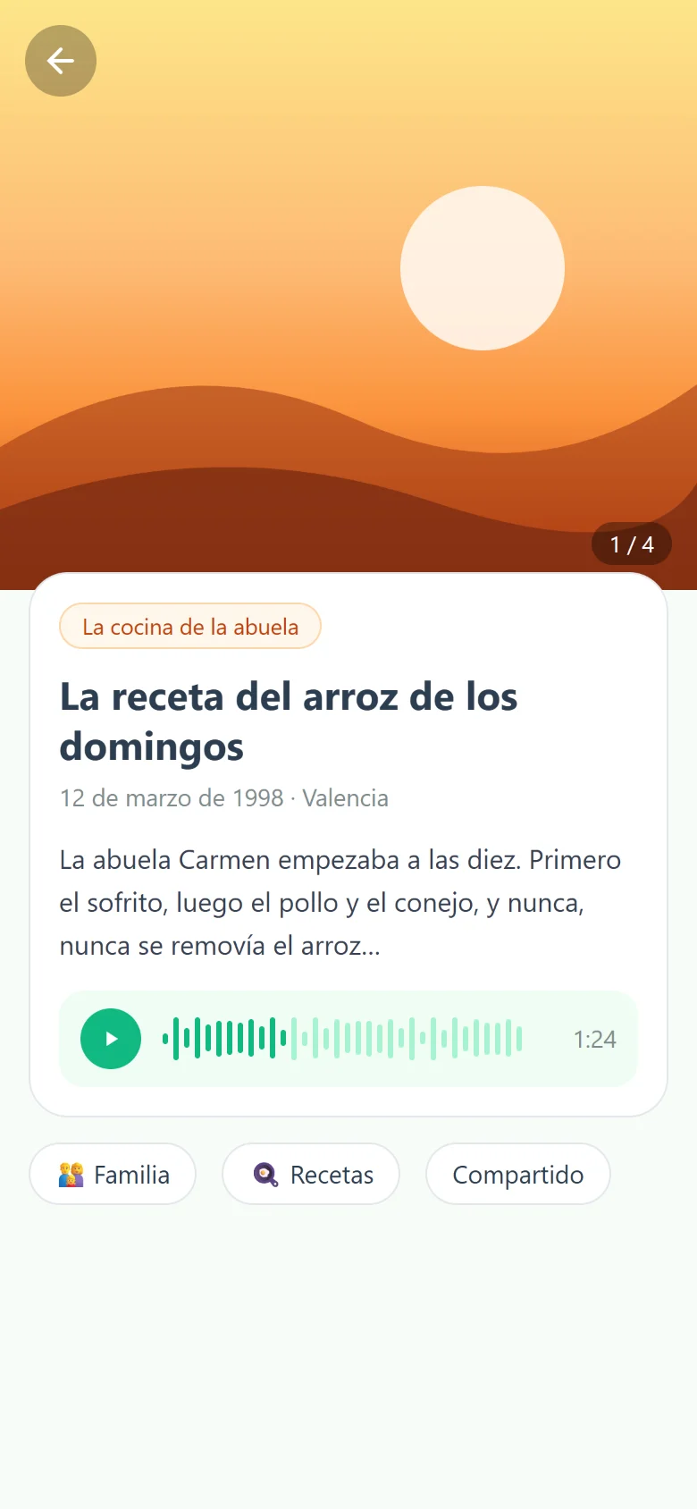 A memory with photo, story and voice note